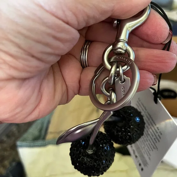 Coach Black Crystal Cherry Bag Charm/Keychain - Picture 9 of 13